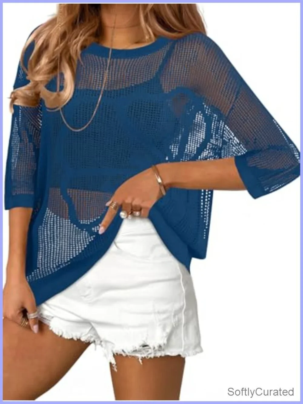 Crochet Hollow Out Beach Cover Up Half Sleeve Knit Top